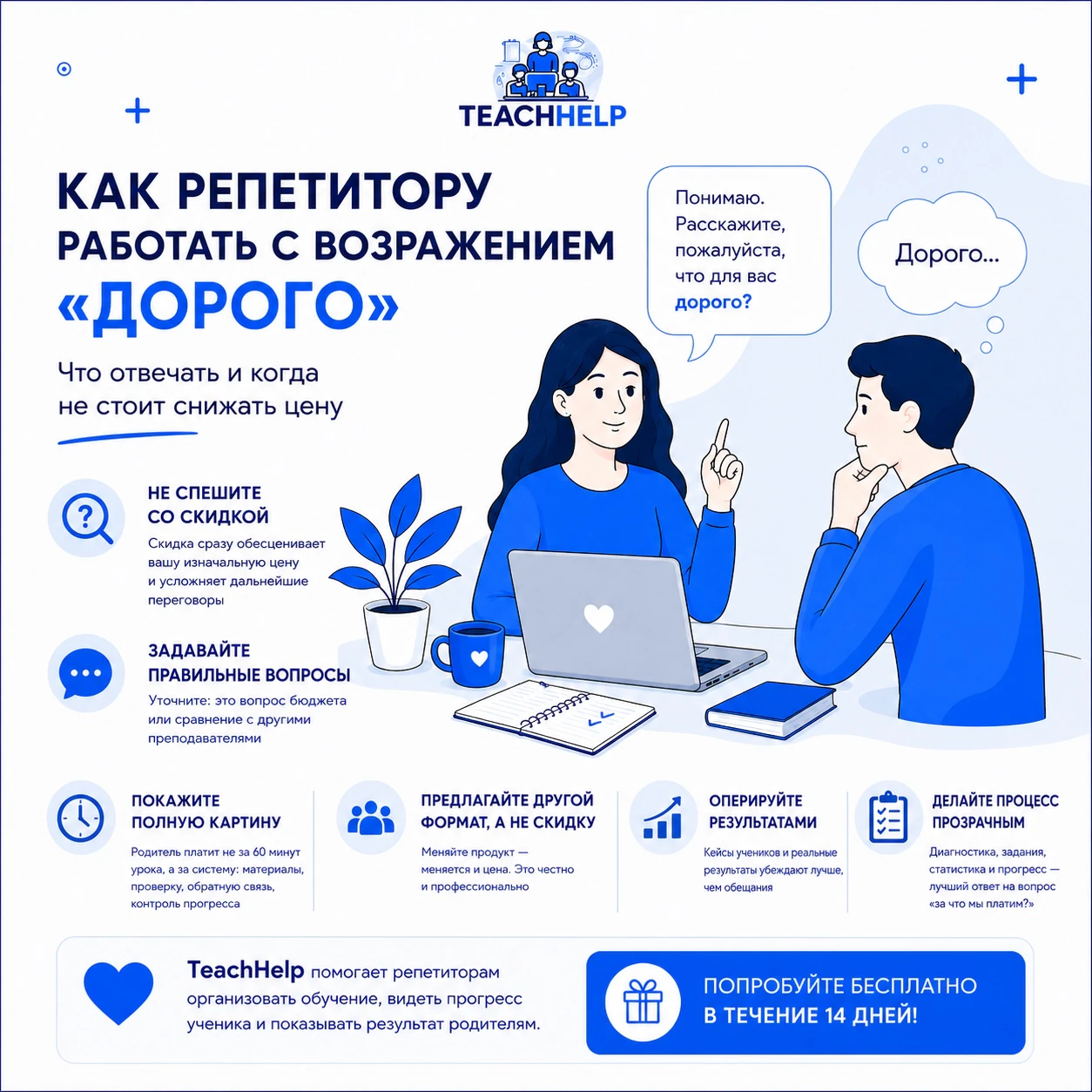 Как репетитору работать с возражением «дорого»: что отвечать и когда не стоит снижать цену