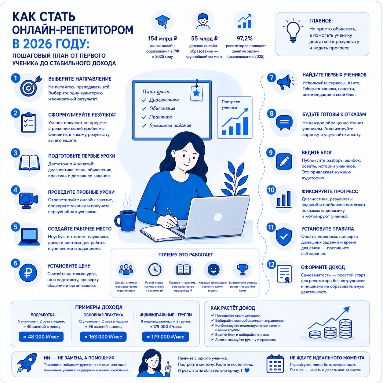 Как стать онлайн-репетитором в 2026 году: пошаговый план от первого ученика до стабильного дохода